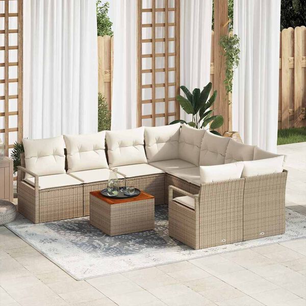 vidaXL Set Divano da Giardino con cuscino 9 pcs Beige polyrattan