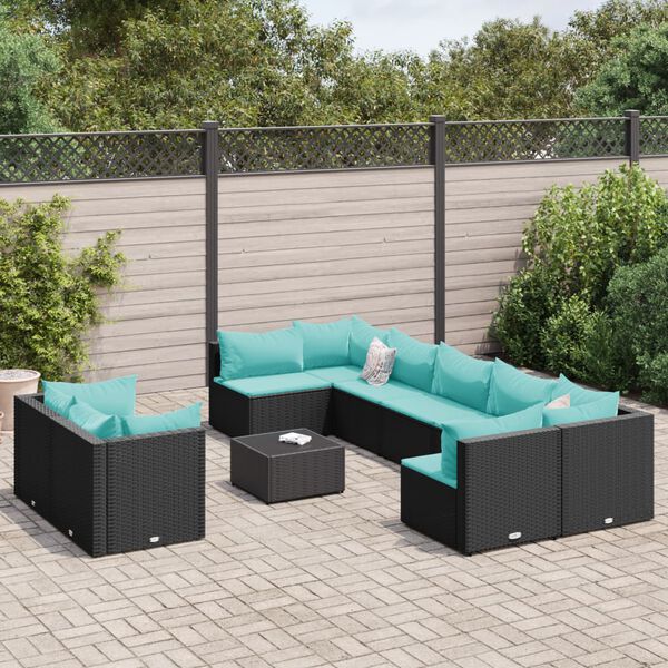 vidaXL Set Divani da Giardino 10pz con Cuscini in Polyrattan Nero