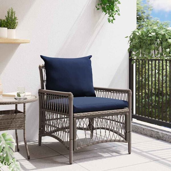 vidaXL Sedia da Giardino con cuscino Grigio 73 x 61 x 77 cm polyrattan