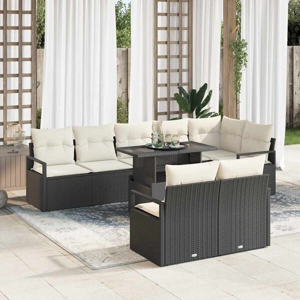 vidaXL Set Divano da Giardino 9 pcs Nero e Crema polyrattan