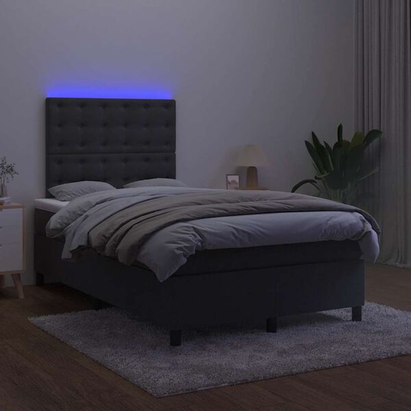 vidaXL Letto a Molle con Materasso e LED Nero 120x190 cm in Velluto