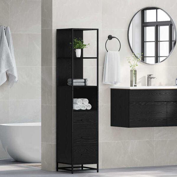 vidaXL Set di mobili per il bagno Rovere Nero 35 x 37,5 x 166 cm