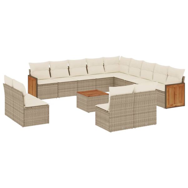 vidaXL Set Divani da Giardino 14pz con Cuscini in Polyrattan Beige