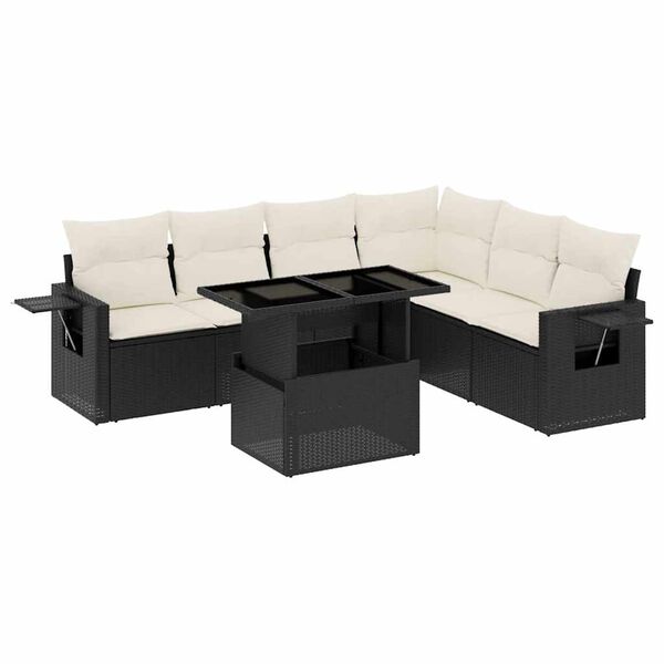 vidaXL Set Divani da Giardino con Cuscini 7pz Nero Polyrattan
