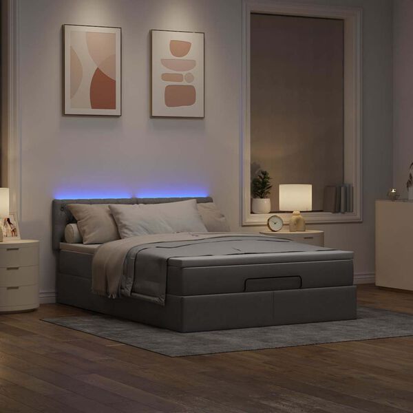 vidaXL Pouf Letto con Materasso e LED Tortora 140x190 cm in Tessuto