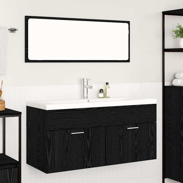 vidaXL Mobile da Bagno con porta Rovere Nero 100 x 38,5 x 46 cm