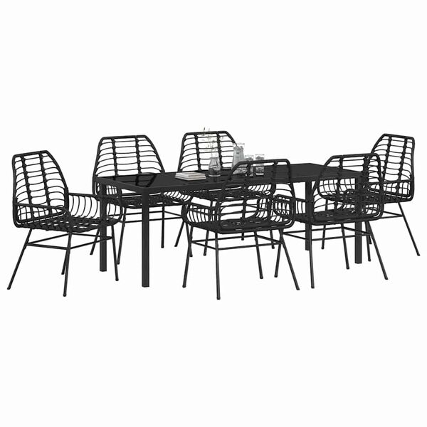 vidaXL Set da Pranzo per Giardino 7 pcs Nero polyrattan