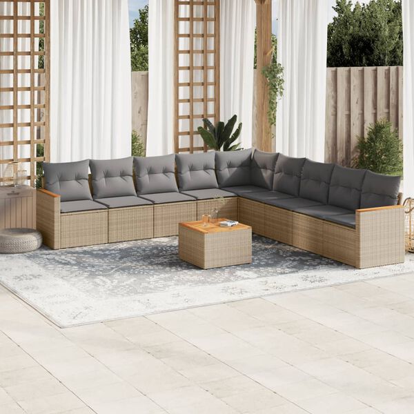vidaXL Set Divano da Giardino 10 pz con Cuscini Beige in Polyrattan