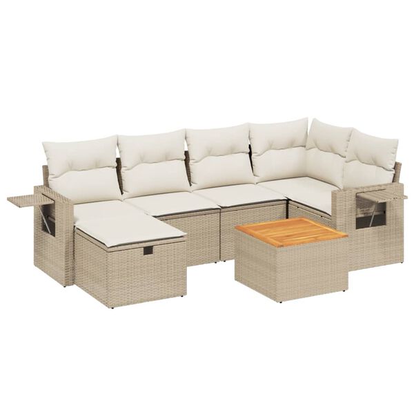 vidaXL Set Divani da Giardino 7 pz con Cuscini Beige in Polyrattan