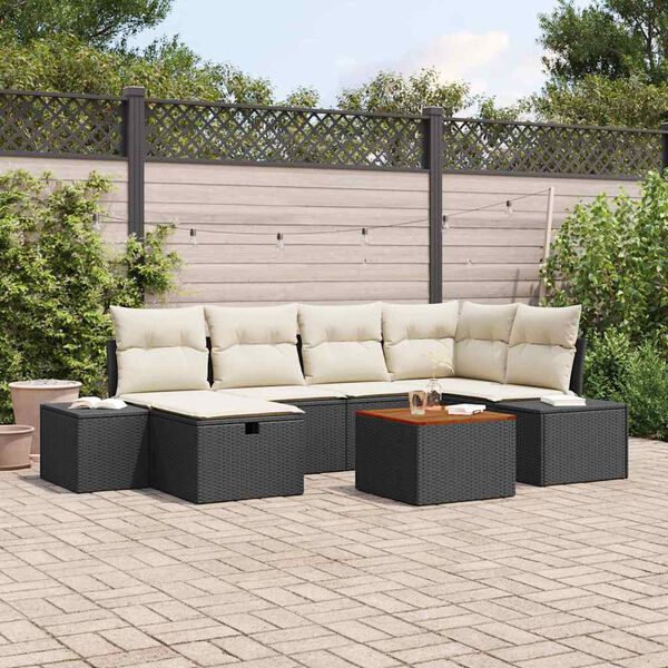 vidaXL Set Divano da Giardino con cuscino 7 pcs Nero Poly Rattan