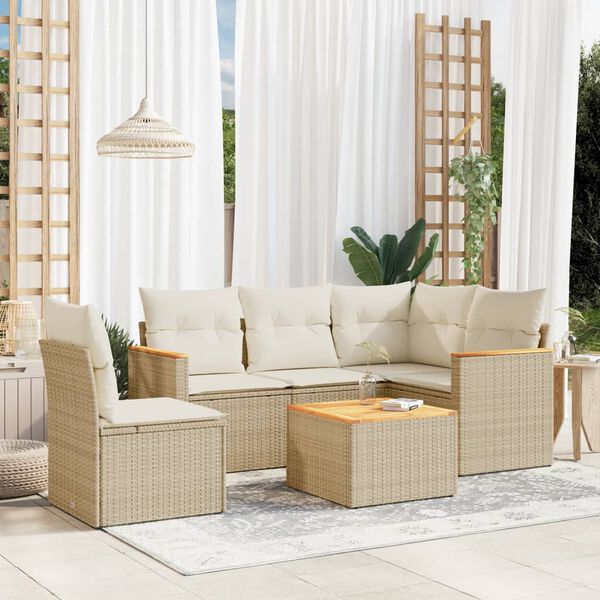 vidaXL Set Divano da Giardino 6 pz con Cuscini Beige in Polyrattan