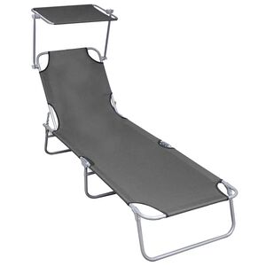 vidaXL Lettino Prendisole Pieghevole con Baldacchino Grigio Alluminio