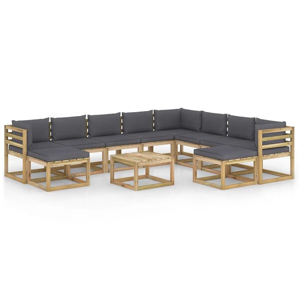 vidaXL Set Divani da Giardino 11pz e Cuscini Legno di Pino Impregnato
