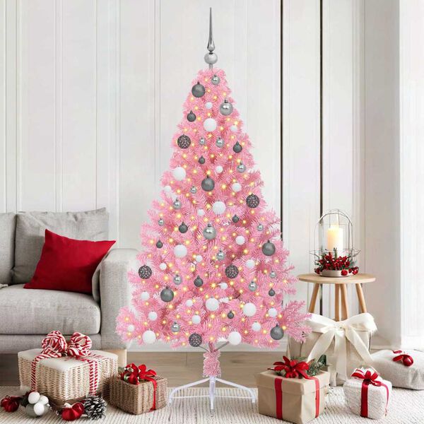 vidaXL Albero di Natale artificiale con luci integrate Rosa 180 cm PVC