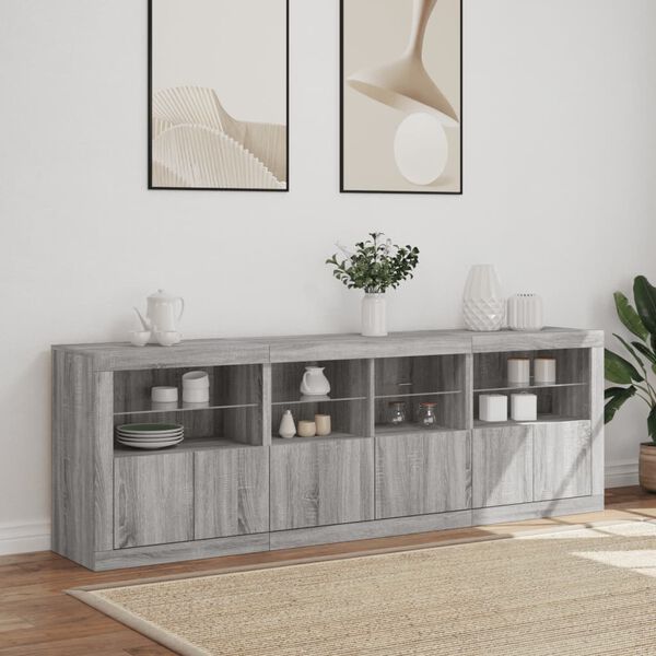 vidaXL Credenza con Luci LED Grigio Sonoma 202x37x67 cm