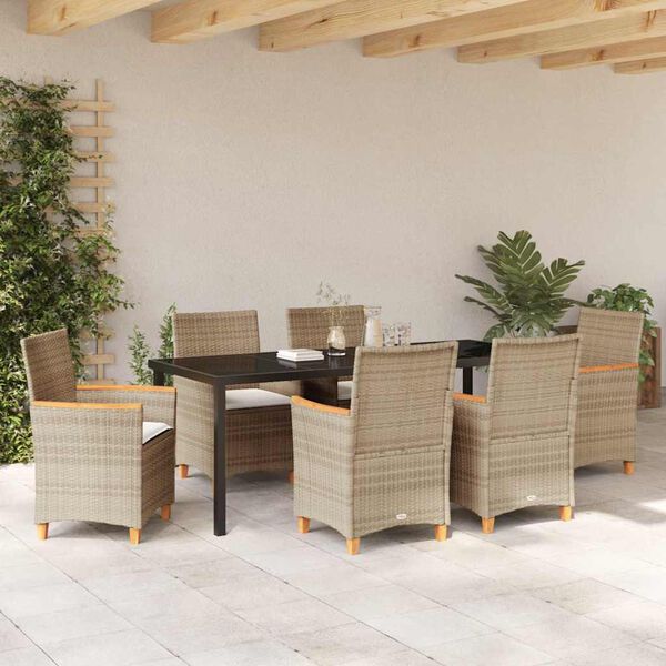 vidaXL Set da Pranzo per Giardino 7 pcs Beige polyrattan