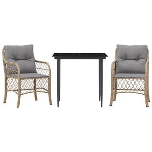 vidaXL Set da Bistr&ograve; 3 pz con Cuscini Beige Misto in Polyrattan