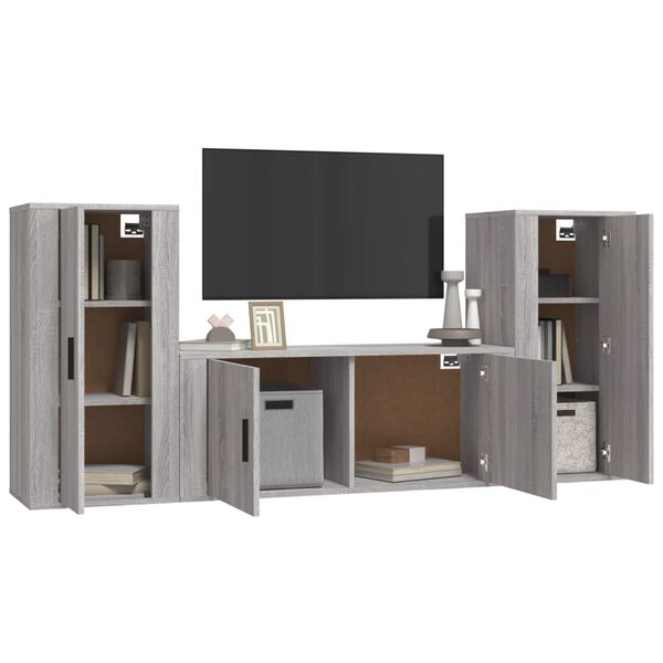 vidaXL Set Mobili Porta TV 3 pz Grigio Sonoma in Legno Multistrato