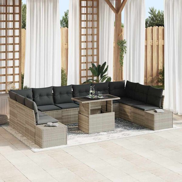 vidaXL Set Divano da Giardino con cuscino 11 pcs Grigio chiaro