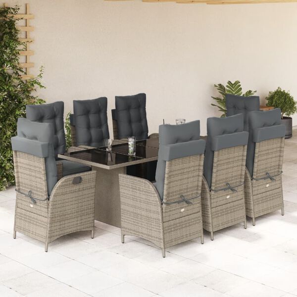vidaXL Set da Pranzo da Giardino 9 pz con Cuscini in Polyrattan Grigio