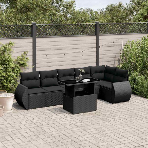 vidaXL Set Divani da Giardino con Cuscini 7pz Nero Polyrattan