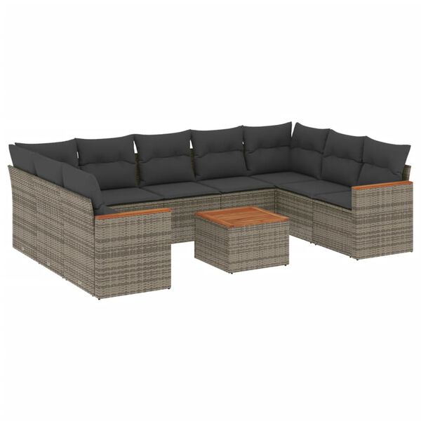 vidaXL Set Divano da Giardino 10 pz con Cuscini Grigio in Polyrattan