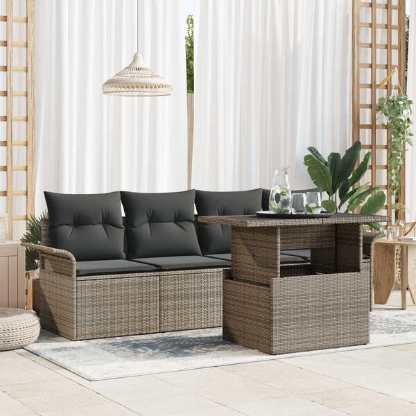 vidaXL Set Divano da Giardino 5 pcs Grigio Rattan in Polipropilene