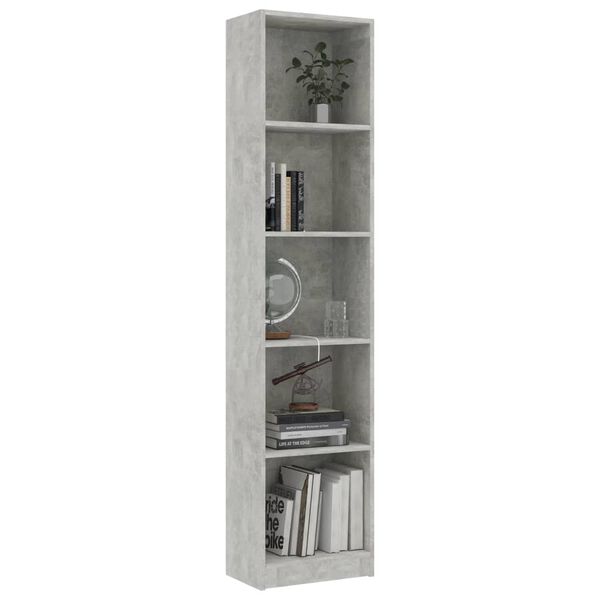 vidaXL Libreria 5 Ripiani Grigio Cemento 40x24x175cm Legno Multistrato