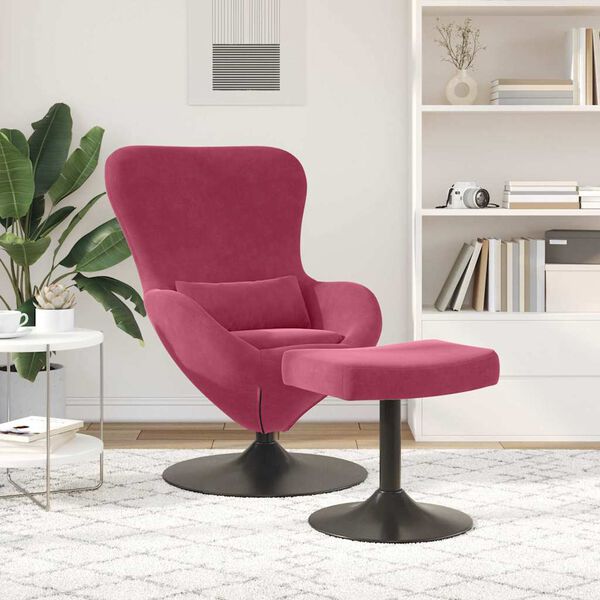 vidaXL Sedia Egg con Pouf Rosso Vino Velluto