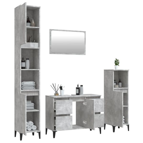 vidaXL Set Mobili da Bagno 4 pz Grigio Cemento in Legno Multistrato