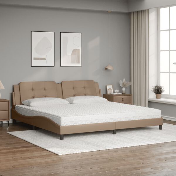 vidaXL Letto con Materasso Zadar Cappuccino 200x200cm Similpelle