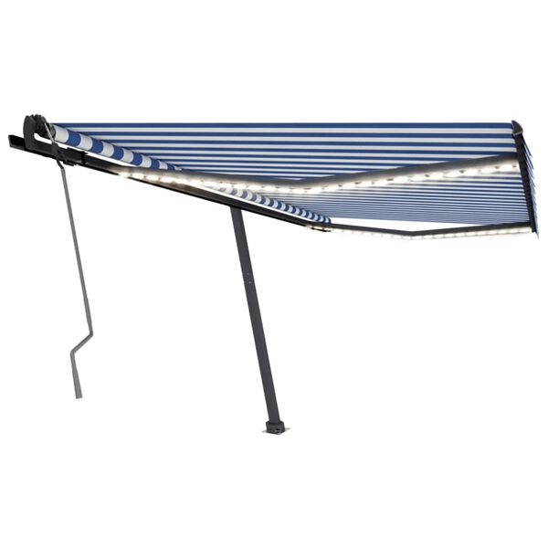vidaXL Tenda da Sole Retrattile Manuale con LED 400x350 cm Blu Bianco