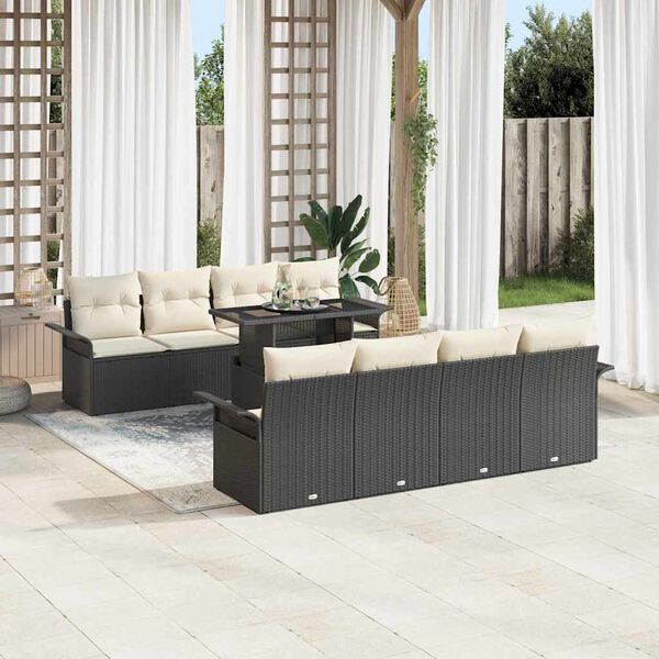 vidaXL Set Divano da Giardino con cuscino 9 pcs Nero Poly Rattan