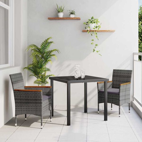 vidaXL Set da Pranzo per Giardino con cuscino 3 pcs Grigio polyrattan