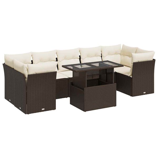 vidaXL Set Divani da Giardino 8 pz con Cuscini Marrone in Polyrattan
