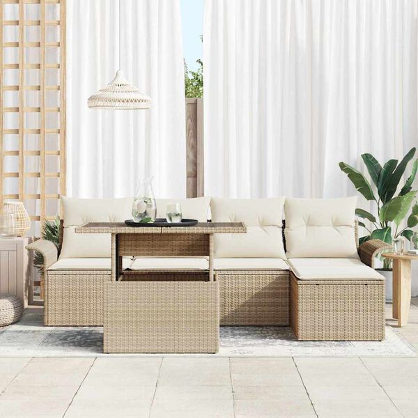 vidaXL Set Divano da Giardino con cuscino 6 pcs Beige polyrattan