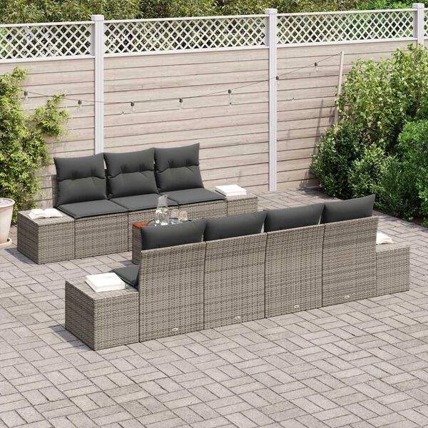 vidaXL Set Divano da Giardino con cuscino 8 pcs Grigio polyrattan