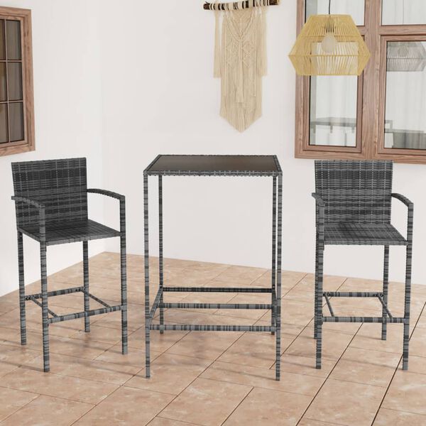 vidaXL Set Bar da Giardino 3 pz in Polyrattan Grigio