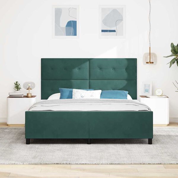 vidaXL Letto a molle con testiera Verde Scuro 180 x 200 cm Velluto