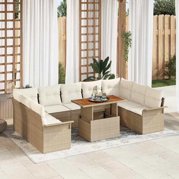 vidaXL Set Divano da Giardino 10 pcs Beige Poly Rattan