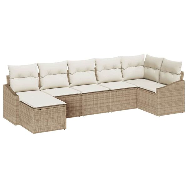 vidaXL Set Divano da Giardino 7 pcs Beige e Crema polyrattan