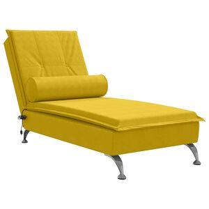 vidaXL Chaise Longue Massaggi con Cuscino a Rullo Giallo in Velluto