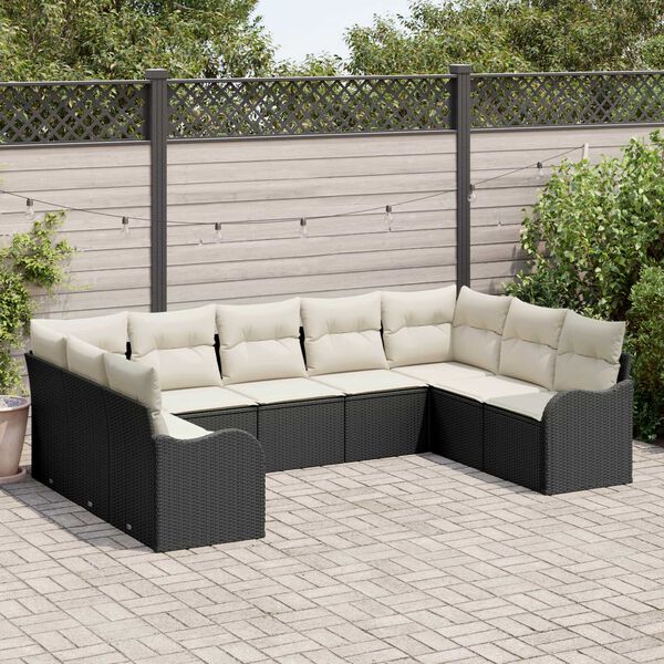 vidaXL Set Divano da Giardino 9 pcs Nero e bianco polyrattan