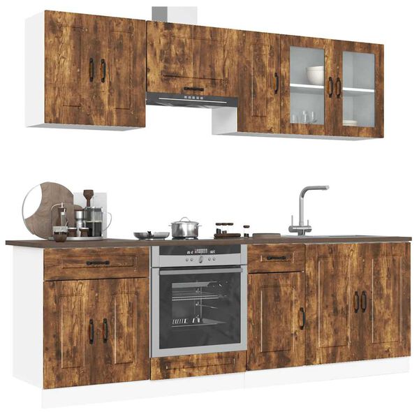 vidaXL Set Mobili da Cucina 8 pz Kalmar Rovere Fumo Legno Multistrato