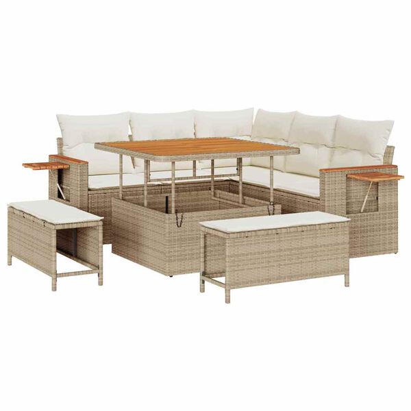 vidaXL Set Divano da Giardino 9 pcs Beige e Crema polyrattan