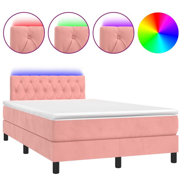 vidaXL Letto a Molle con Materasso e LED Rosa 120x200 cm in Velluto