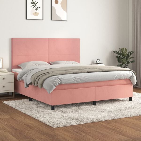 vidaXL Giroletto a Molle con Materasso Rosa 180x200 cm in Velluto