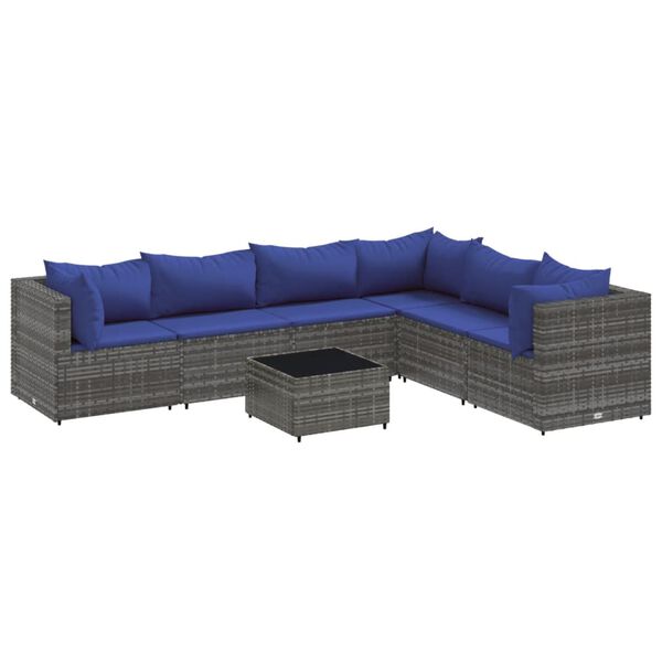 vidaXL Set Divani da Giardino 7 pz con Cuscini in Polyrattan Grigio