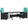 vidaXL Set da pranzo per esterni 3 pz Nero e Turchese polyrattan