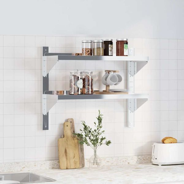 Mensola A Parete 2 Strati In Acciaio Inox Per Cucina - 80x30x55 Cm - Ripiano Portaoggetti Resistente E Capiente